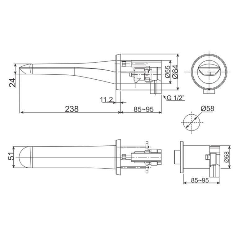 Bản vẽ kỹ thuật Vòi lavabo American Standard WF-8837.DC cảm ứng gắn tường lạnh