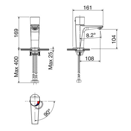 Bản vẽ kỹ thuật Vòi lavabo VIGLACERA VG136 nóng lạnh