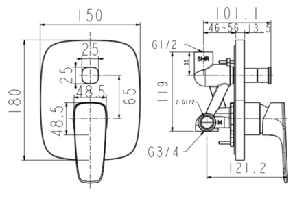 Bản vẽ kỹ thuật Vòi sen âm tường American Standard WF-1721HG