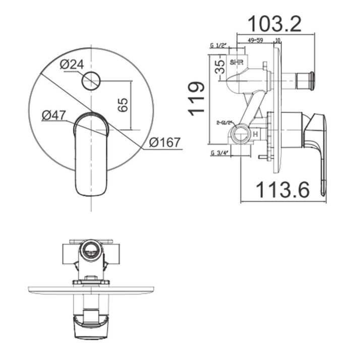 Vòi sen âm tường AMERICAN STANDARD WF-1M21 Loven nóng lạnh - Ảnh 2