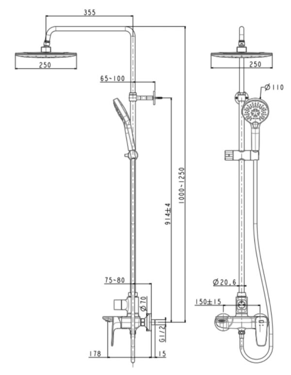 Bản vẽ kỹ thuật Vòi sen cây American Standard WF-1772WS dòng Signature