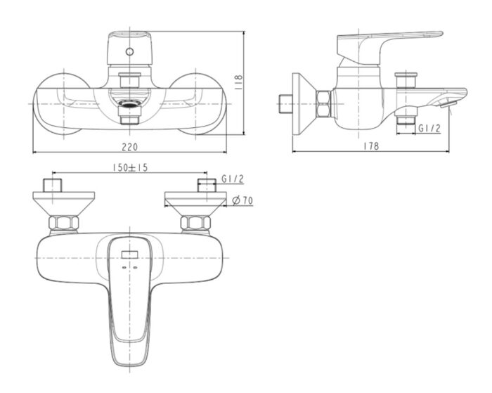 Bản vẽ kỹ thuật Vòi sen tắm American Standard WF-1711NWS