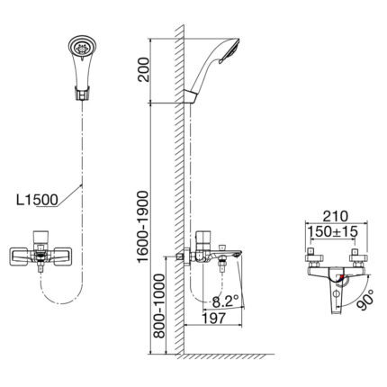 Bản vẽ kỹ thuật Vòi sen tắm VIGLACERA VG536 nóng lạnh