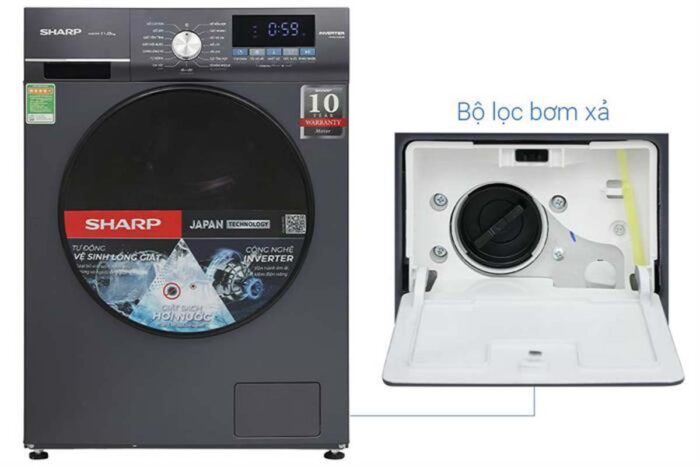 Máy giặt Sharp ES-FM110CB-SB 11kg Inverter - Ảnh 8