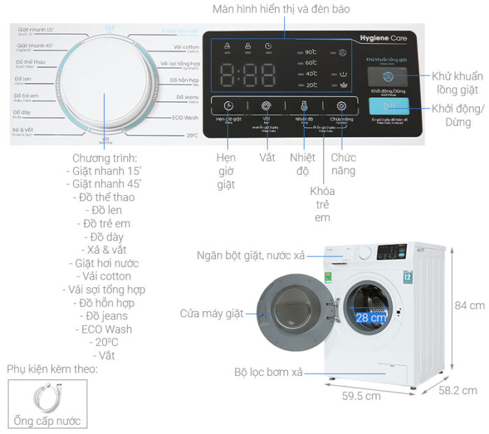 Máy giặt Casper WF-D8VWR1 8kg inverter - Ảnh 2