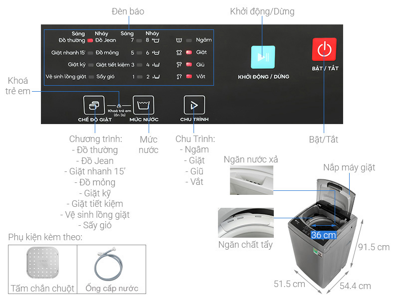 Máy giặt Casper 7.5 kg WT-75NG1 - giá tốt, có trả góp