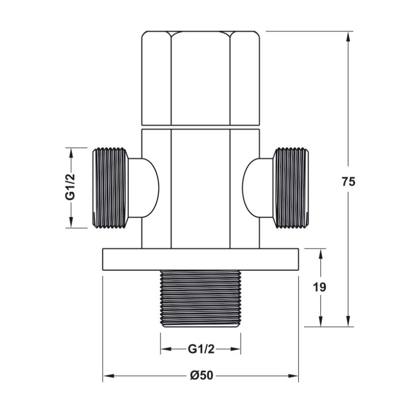 Kích thước van khóa nước 2 đường nước Hafele 495.61.252