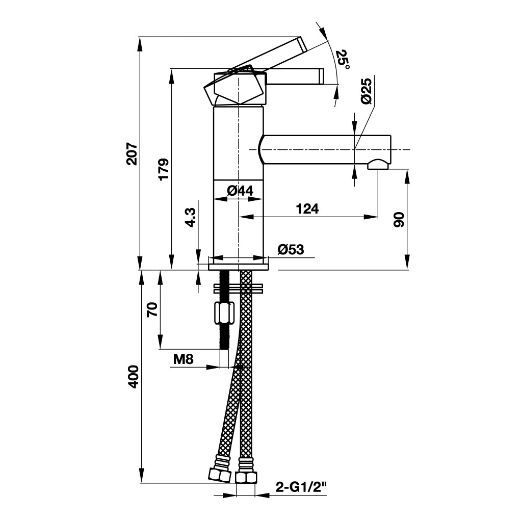 KÍch thước vòi lavabo Hafele Roots 70 495.61.143