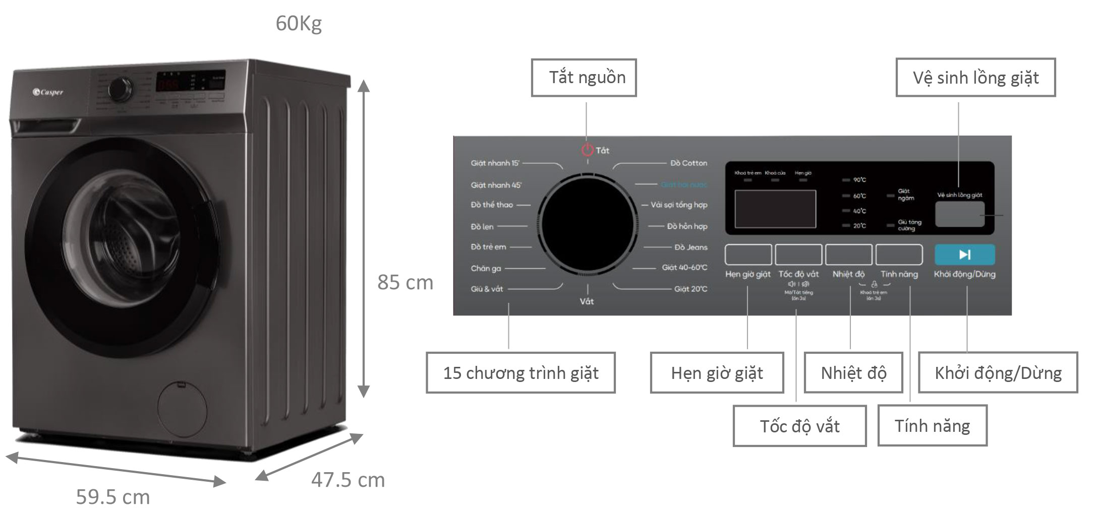 Máy giặt Casper WF-8VG1 , 8 kg cửa ngang giá cực tốt