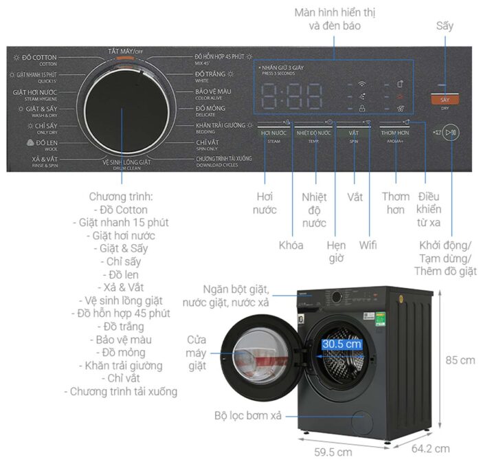 Máy giặt sấy Toshiba TWD-T21BU140UWV(MG) Inverter 13kg 8kg - Ảnh 2
