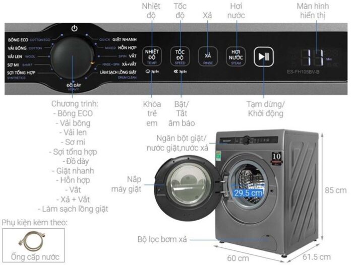Máy giặt Sharp ES-FH105BV-B 10.5kg Inverter - Ảnh 3