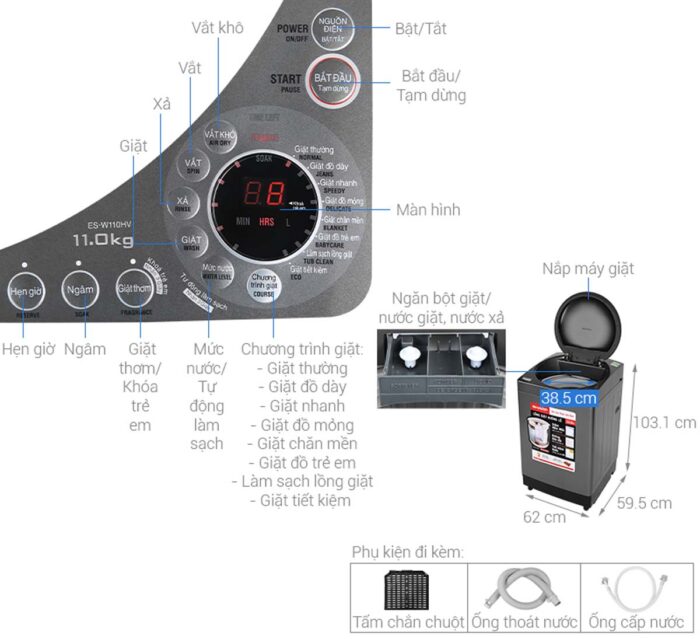 Máy giặt Sharp ES-W110HV-S 11kg - Ảnh 3