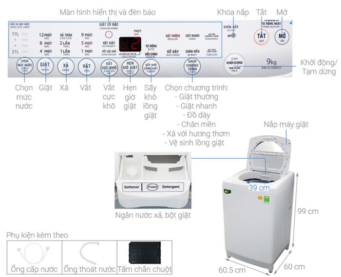 Máy giặt Toshiba AW-G1000GV (WG) 9kg - Ảnh 3