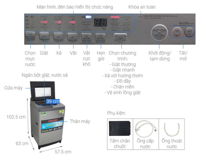 Máy giặt Toshiba AW-UH1150GV (DS) 10.5kg - Ảnh 3