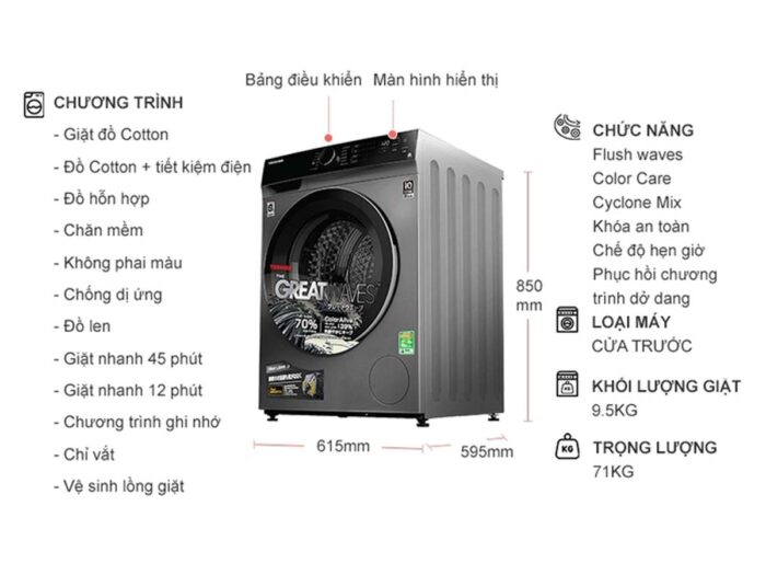 Máy giặt Toshiba TW-BK105M4V(SK) Inverter 9.5kg - Ảnh 2