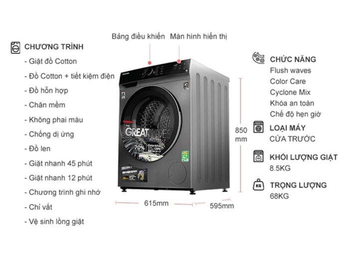 Máy giặt Toshiba TW-BK95M4V(SK) Inverter 8.5kg - Ảnh 2