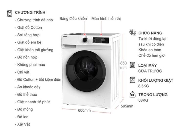 Máy giặt Toshiba TW-BK95S2V(WK) Inverter 8.5kg - Ảnh 2