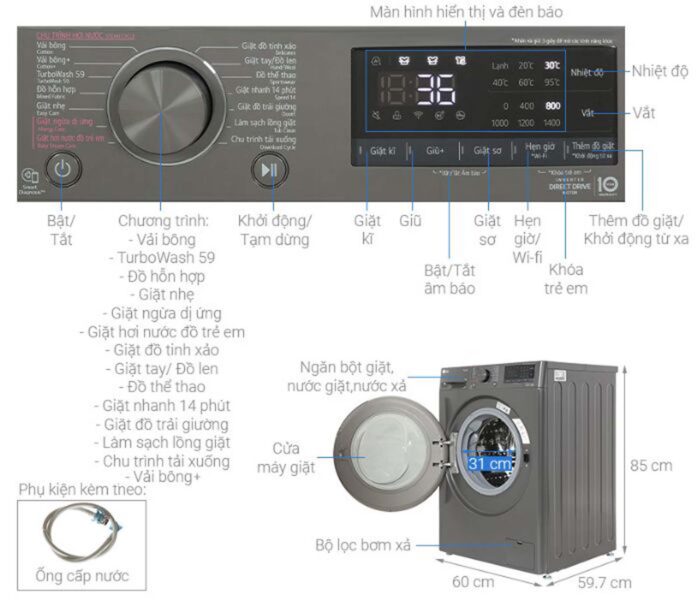 Máy giặt LG FV1410S4M1 10kg inverter - Ảnh 3