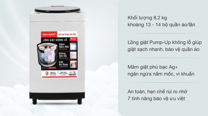 Máy giặt Sharp ES-W80GV-H 8kg - Ảnh 2