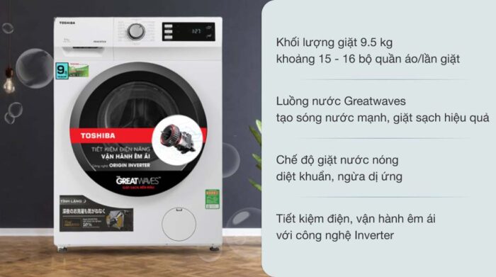 Máy giặt Toshiba TW-BK105S2V(WS) Inverter 9,5kg - Ảnh 2