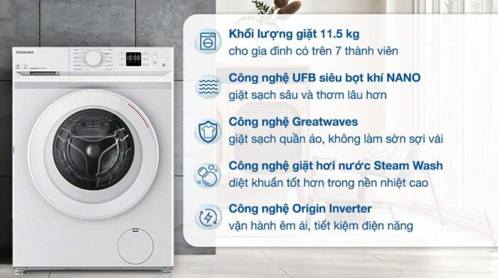 Máy giặt Toshiba TW-BL115A2V(WW) Inverter 10.5kg - Ảnh 2