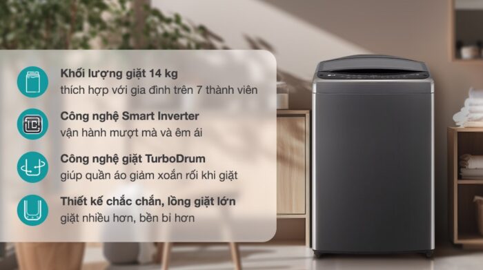 Máy giặt LG T2514VBTB 14kg inverter - Ảnh 2