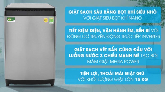 Máy giặt Toshiba AW-DUG1600WV (SK) Inverter 15kg - Ảnh 2