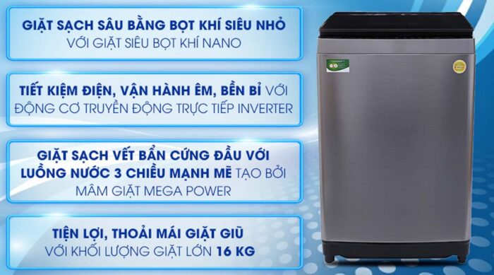 Máy giặt Toshiba AW-DUG1700WV (SS) Inverter 16kg - Ảnh 2