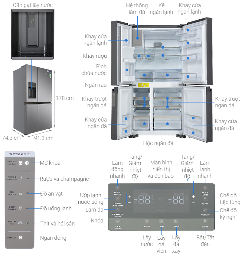 Tủ lạnh Electrolux Inverter 609 Lit EQE6879A-BVN - giá tốt, có trả góp