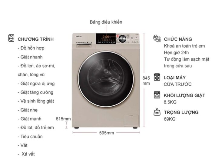 Máy giặt Aqua AQD-D850A Inverter 8.5kg - Ảnh 3