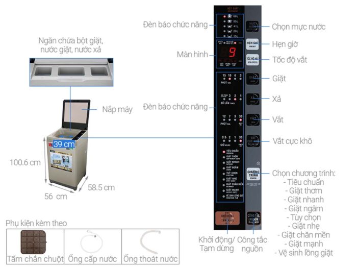 Máy giặt Aqua AQW-DW90CT 9kg Inverter - Ảnh 3