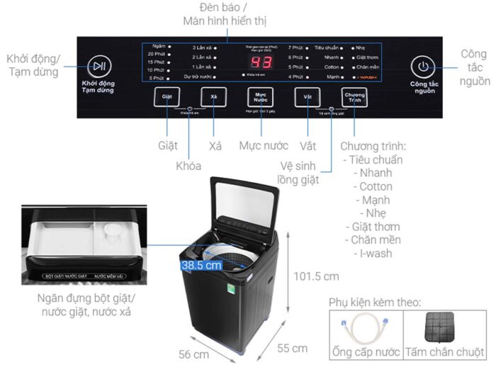 Máy giặt Aqua AQW-FR98GT.BK 9.8kg - Ảnh 9