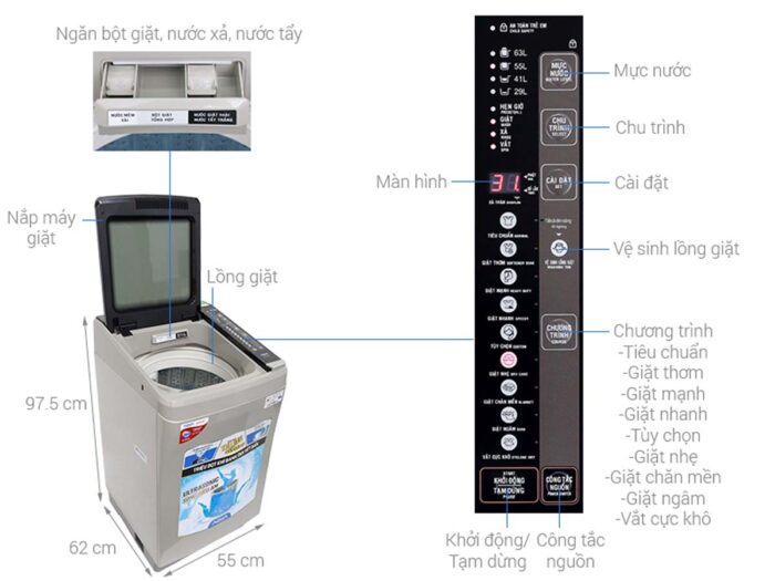 Máy giặt Aqua AQW-U850BT 8.5kg - Ảnh 3