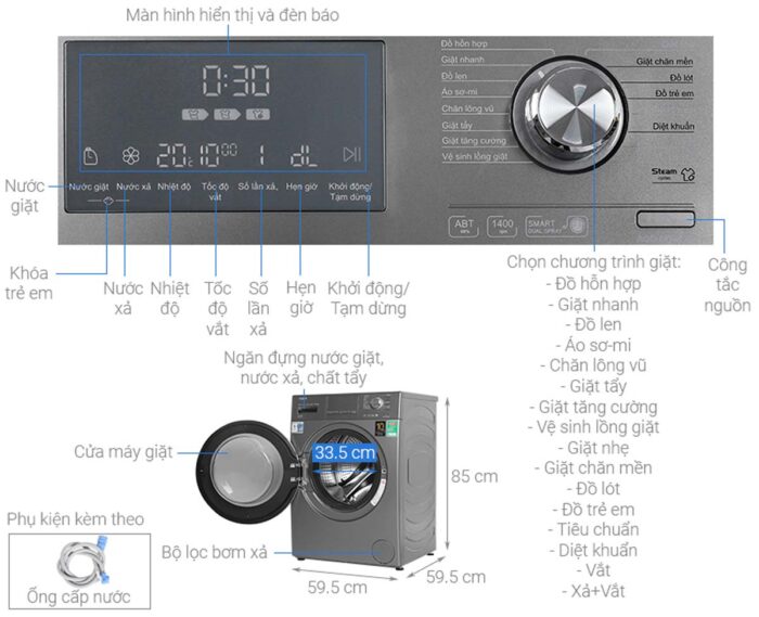 Máy giặt Aqua AQD-DD1050E.S 10.5 Kg Inverter - Ảnh 3