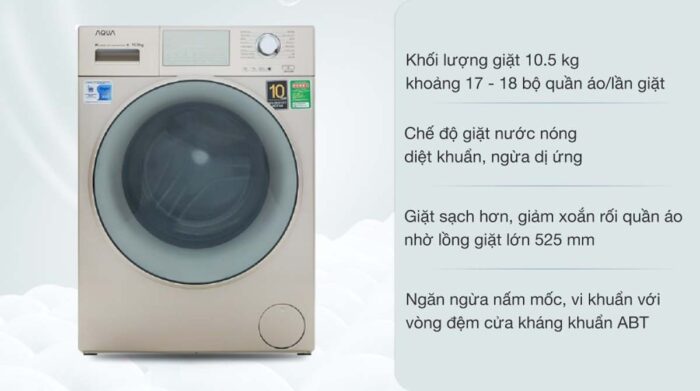 Máy giặt Aqua AQD-D1050E 10.5 Kg Inverter - Ảnh 2