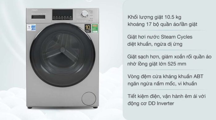 Máy giặt Aqua AQD-D1050F.S 10.5 Kg Inverter - Ảnh 2