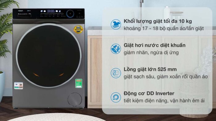 Máy giặt Aqua AQD-DD1001G.PS 10 Kg Inverter - Ảnh 2