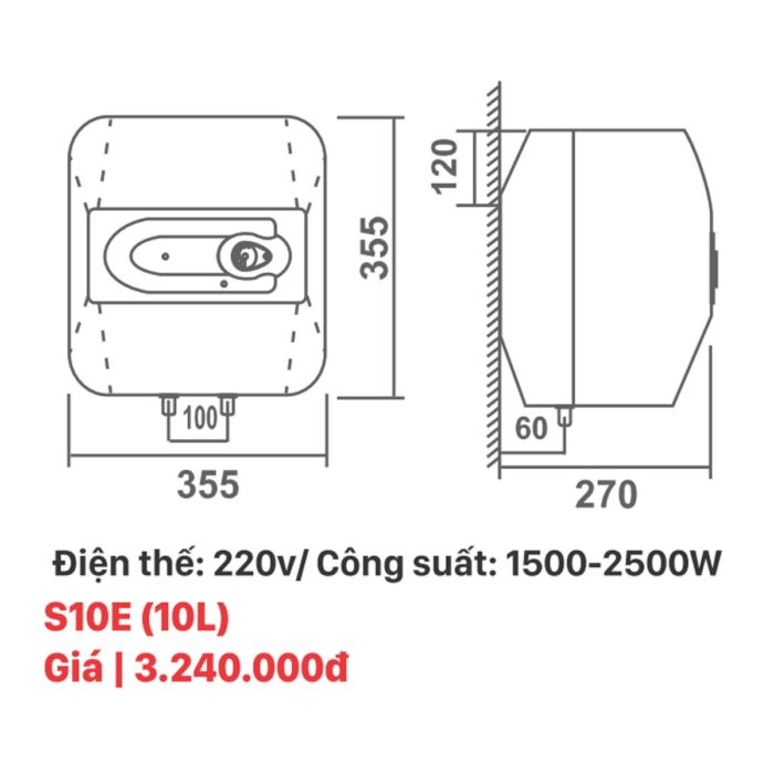 Bình nóng lạnh PICENZA S10E 10L vuông - Ảnh 2