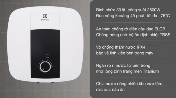 Bình nóng lạnh ELECTROLUX EWS302DX-DWM 30L vuông - Ảnh 2