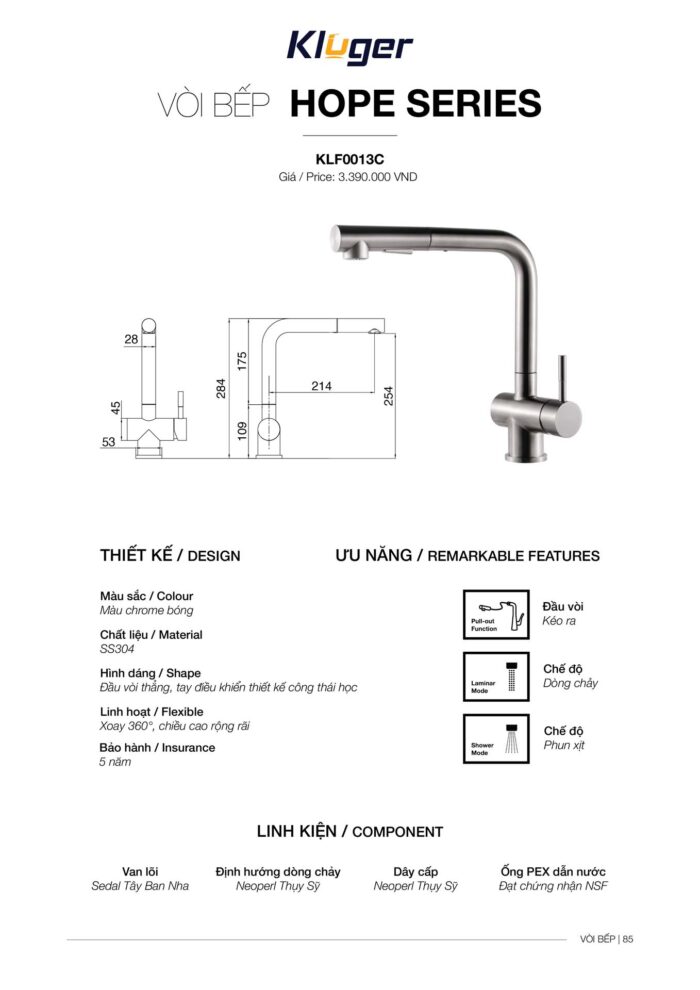 Vòi rửa bát KLUGER KLF0013C - Ảnh 4