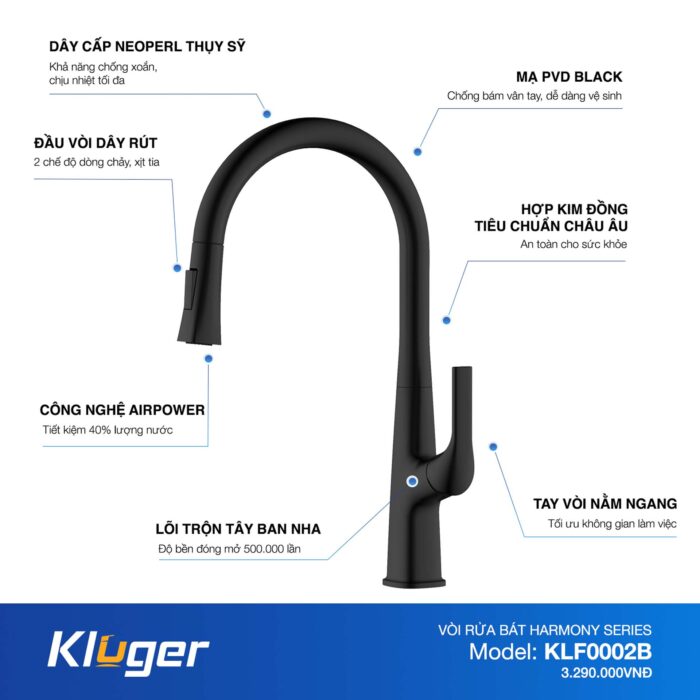Vòi rửa bát KLUGER KLF0002B - Ảnh 2