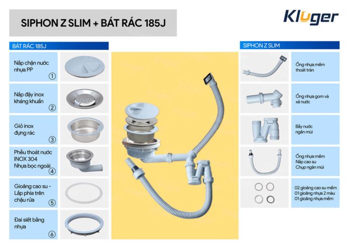 Xi phông chậu rửa bát KLUGER Z SLIM - Ảnh 2