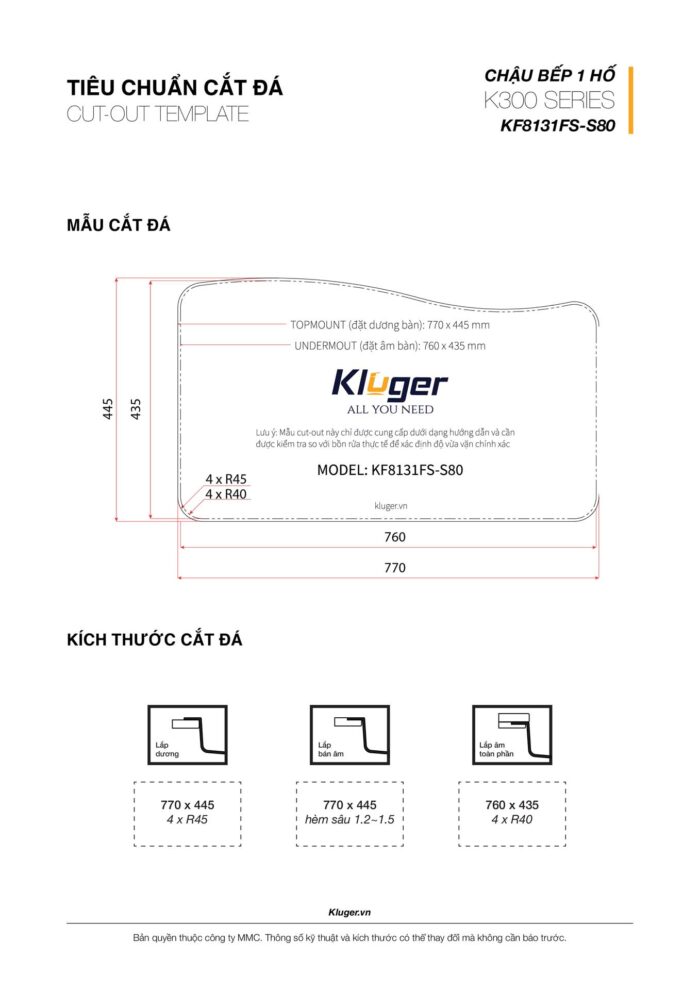 Chậu rửa bát inox KLUGER KF8131FS dòng K300 - Ảnh 4
