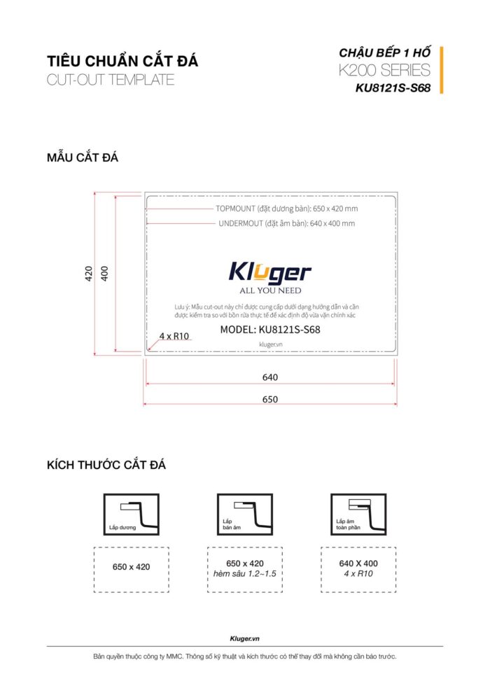 Chậu rửa bát inox KLUGER KU8121S dòng K200 - Ảnh 3