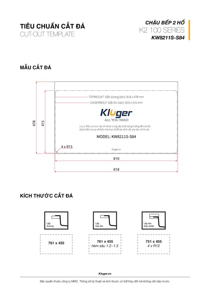 Chậu rửa bát inox KLUGER KW8211S dòng K2 100 - Ảnh 4