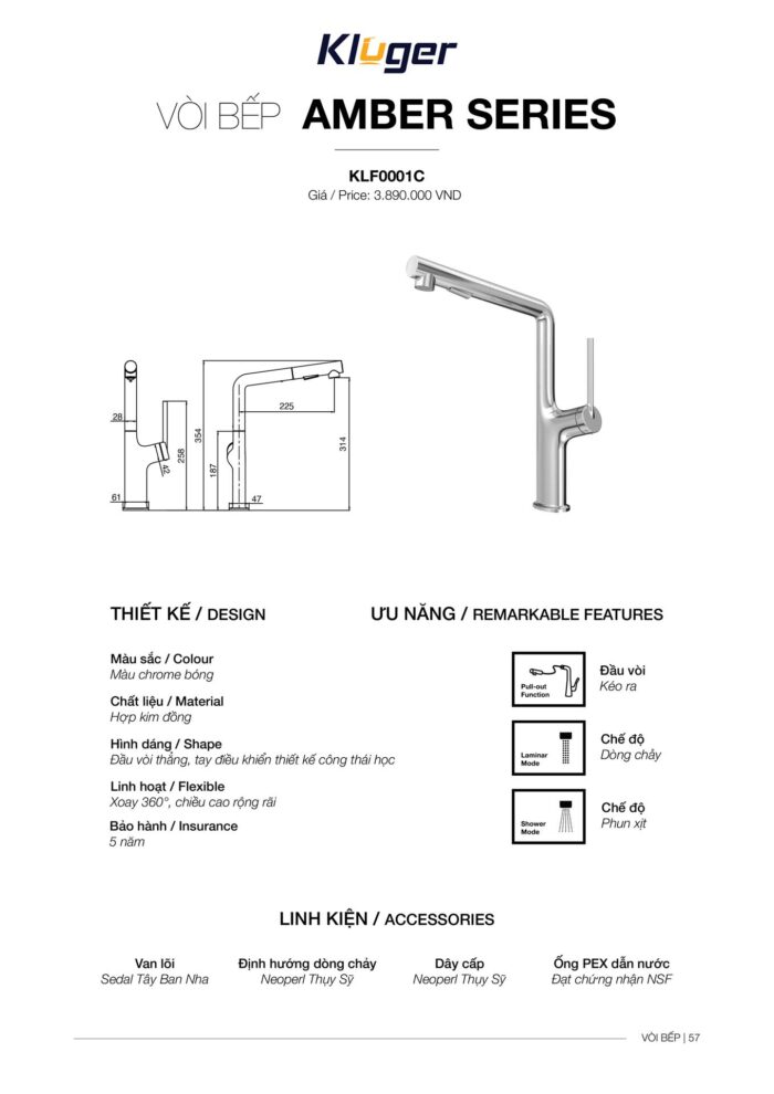 Vòi rửa bát KLUGER KLF0001C - Ảnh 4