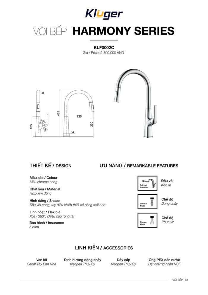 Vòi rửa bát KLUGER KLF0002C - Ảnh 4