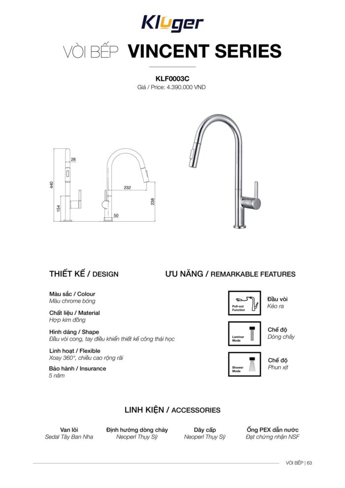 Vòi rửa bát KLUGER KLF0003C - Ảnh 4