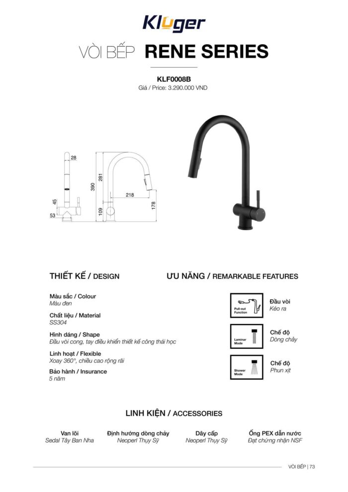 Vòi rửa bát KLUGER KLF0008SB - Ảnh 4