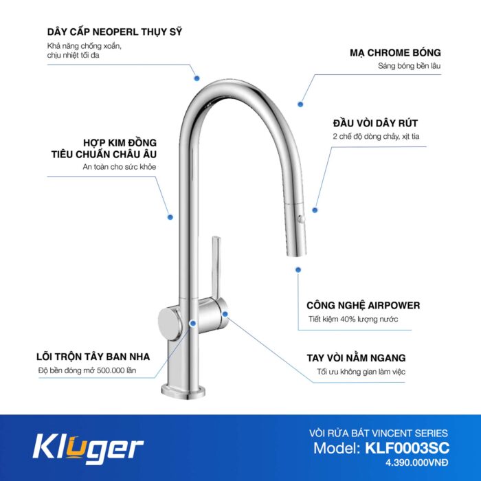 Vòi rửa bát KLUGER KLF0003SC - Ảnh 2